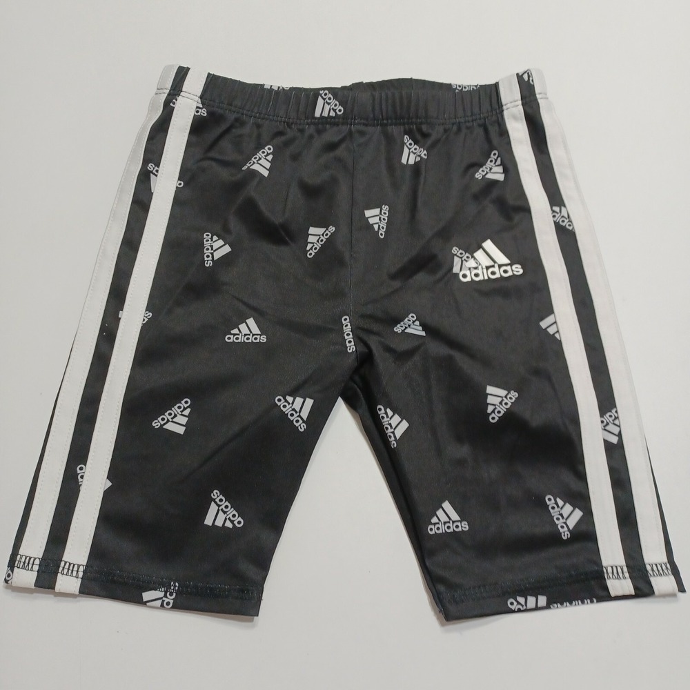 Adidas Girl Activewear Track Shorts Black Logo Stretch Elastic Waist Pull On 4T